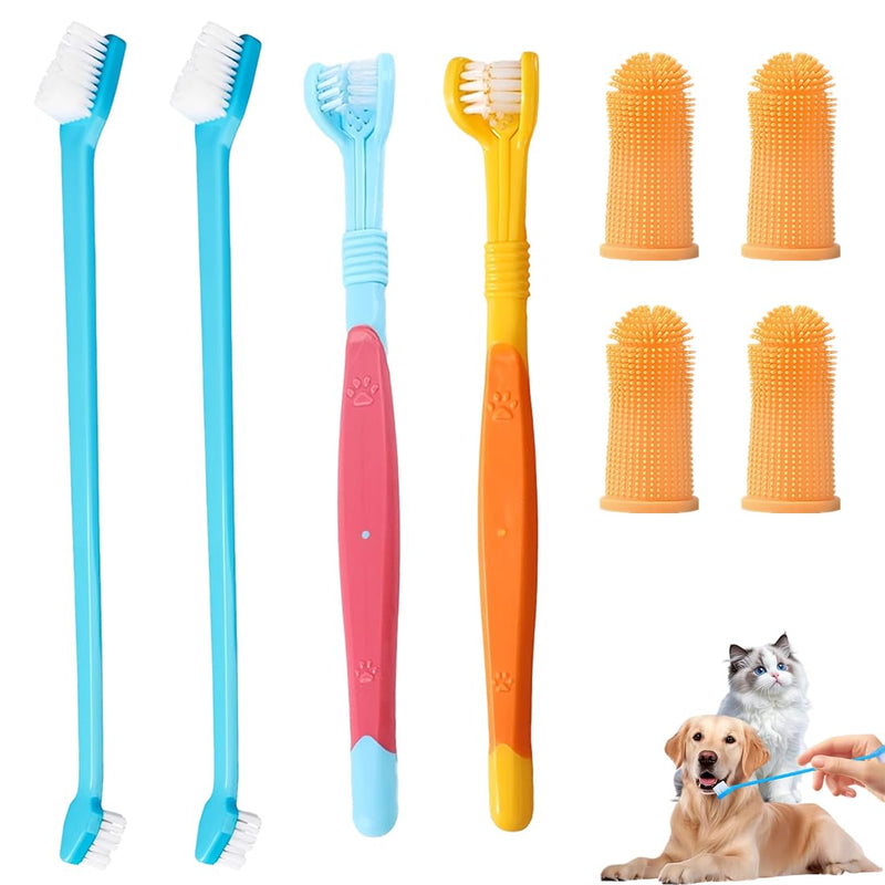 8-Piece Dog Toothbrush Set for Dogs and Cats: Triple Toothbrush, Finger Toothbrush, Double-Headed Toothbrush for Small, Medium, and Large Dogs - Dental Care