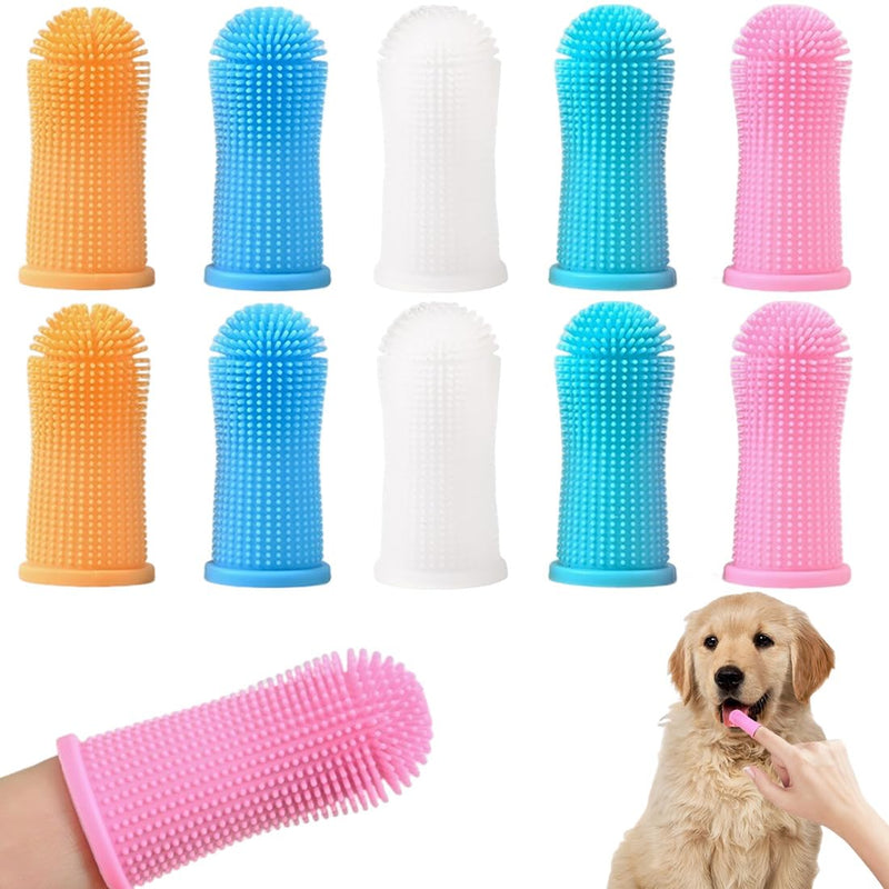 Pack of 10 Dog Toothbrush, Silicone Finger Toothbrush Set for Dogs, Dental Care Finger Cots, Multicolored Available for Puppies and Adult Dogs