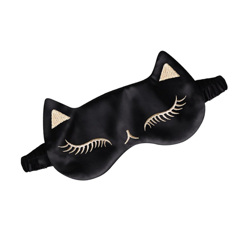 SOLUSTRE Silk Eye Mask with Cat Motif and Adjustable Strap for Eye Tiredness Relief, Black, for Home and Travel, for Women