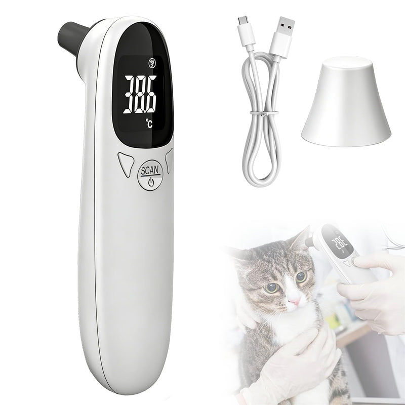 Dog Fever Thermometer with LED Display, Ear Thermometer Dog Ear Temperature Monitor Pet Thermometer, USB Rechargeable Portable Digital Pet Ear Thermometer for Dogs and Cats Cows Ferd Animals