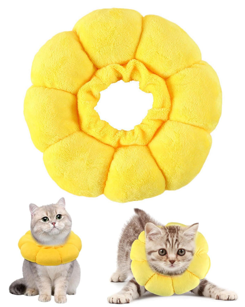 Adjustable waterproof cat collar, soft sunflower anti-lick cat collar, suitable for protecting the neck of cats and dogs after surgery, M (yellow)
