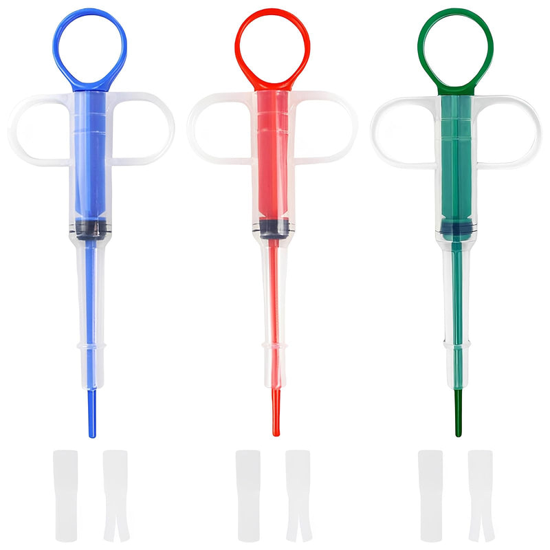 3-piece set of veterinary medicine dispensers - pill dispensers for cats and dogs - medication administration for pets - red, blue, green