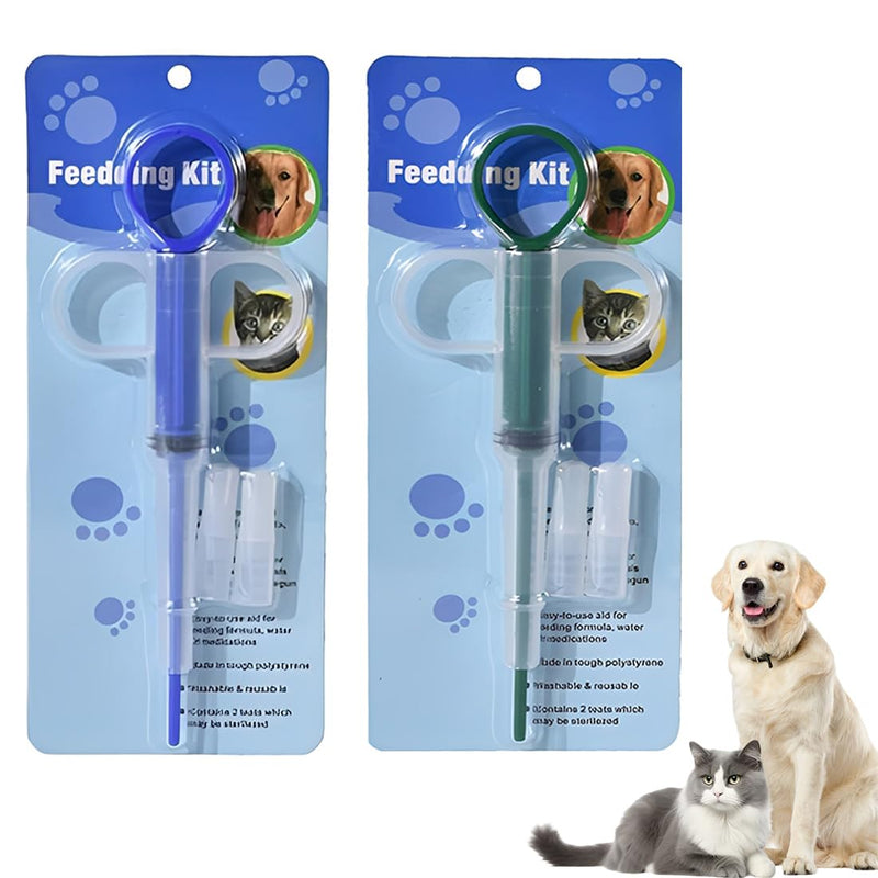 2 Pieces Animal Medication Dispenser, Blue Green, Practical Pill Syringe for Cats and Dogs, Medication Feeder Tablet Dispenser
