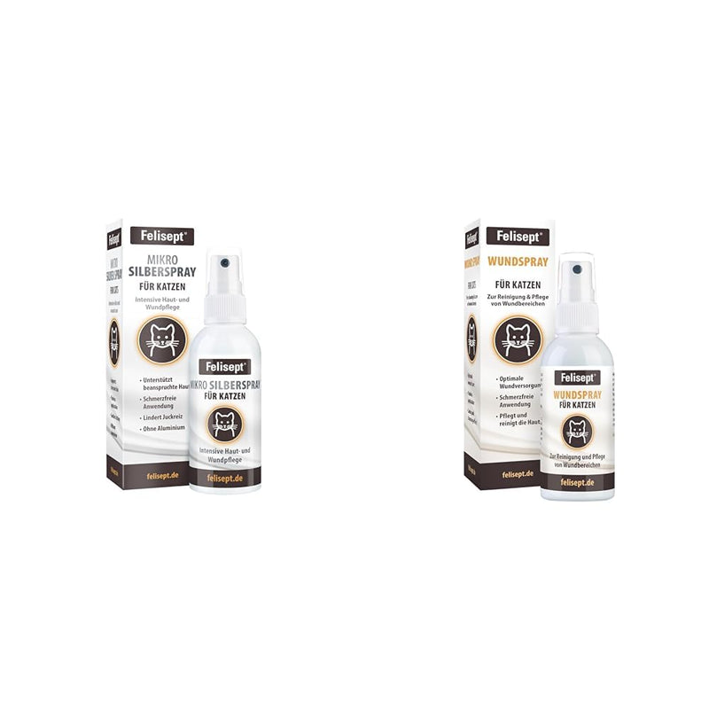 Felisept Micro Silver Spray for Cats 75 ml - Silver Spray Cat Against Itching, Wound Spray Cats + Felisept Wound Spray for Cats 75 ml - Cat Wound Spray for Cleaning Wounds, Skin and Vinemembranes