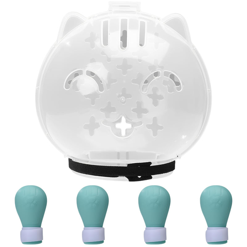 Green cat mouth guard and paw protection set, including 1 hood and 4 boots for scratch and bite prevention, wound care, adjustable for grooming