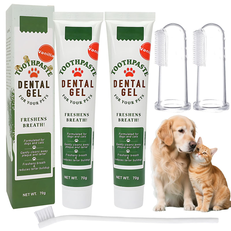 Cat toothpaste, dog toothpaste, pet dental care set with vanilla flavor, for cleaning cats and dogs' teeth