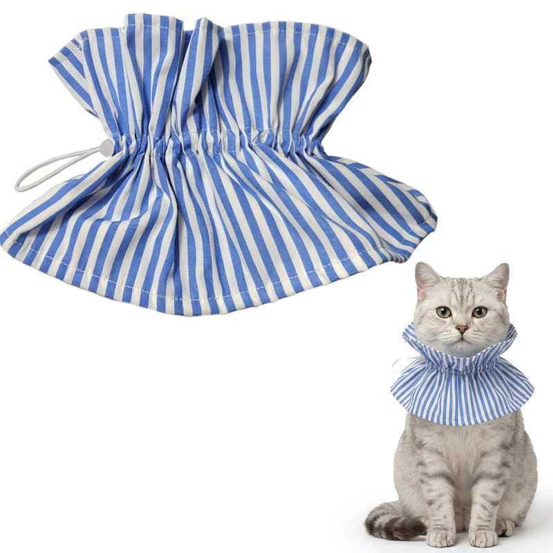 Protective collar for dogs and cats, soft striped blue recovery collar, adjustable lick protection after surgery, comfortable neck brace for pets to aid wound healing, multicolored