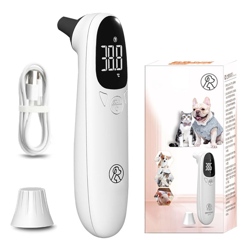 Dog Ear Thermometer, Dog and Cat Fever Thermometer with LED Display, 12.8 * 3.9 cm Portable Ear Thermometer for Dogs, Cats, Cows, Horses and Animals, Fast and Accurate