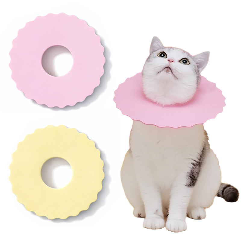 2 Pieces Cat Protective Collar Soft Neck Brace Cat Collar Anti-Bite Neck Collar Cat Protective Collar for Cats Puppies, Adjustable Recovery Cone after Surgery M (pink and yellow)