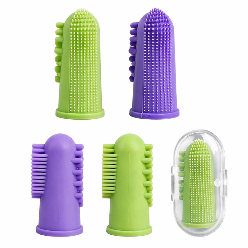 Dog Toothbrush Cat Toothbrush, 4-Piece Finger Toothbrush Set, Storage Box Gentle Teeth Cleaning for Dogs and Cats, Effective Plaque Removal