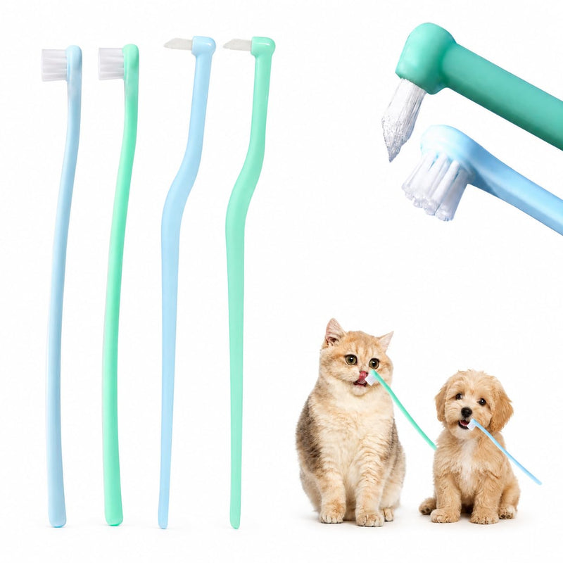 4-Piece Dog Toothbrush Set, Cat Toothbrush, Dog Toothbrush, Small Soft Round Head Pet Toothbrush, Dog Toothbrush, Kitten Toothbrush for Kittens, Puppy Tooth Cleaning, Oral Care (Blue, Green)