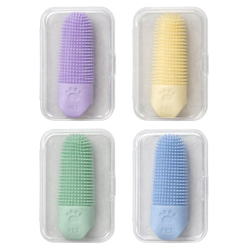 Pack of 4 Finger Cots Dog Dental Care, Dog Toothbrush Fingers with 360° Bristles, Cat Toothbrush & Dental Care for Puppies, Includes Storage Box