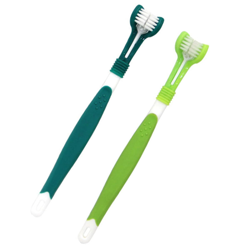 TEHAUX Toothbrush PP Material 2-Pack for Dogs and Cats with Triple Head for Teeth Cleaning Ergonomic Long Handle Effectively Removes Tartar
