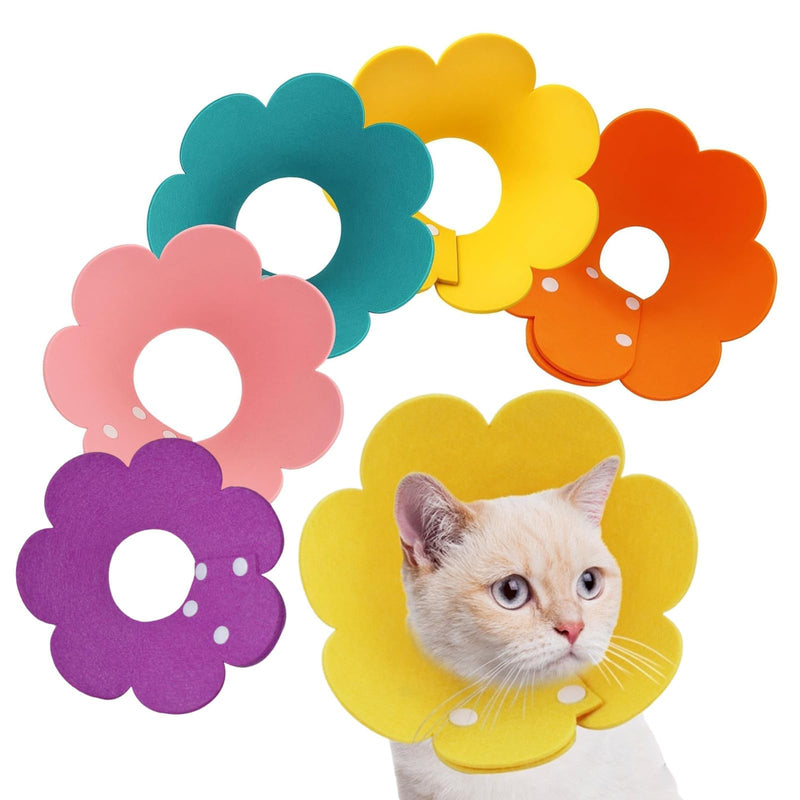5-Pack Cat Neck Collar, Soft Neck Collar for Cats, Protective Collar for Cats, Adjustable Neck Collars, For Cats 6 to 9 Pounds, Orange Yellow Purple Pink Blue Floral Pattern