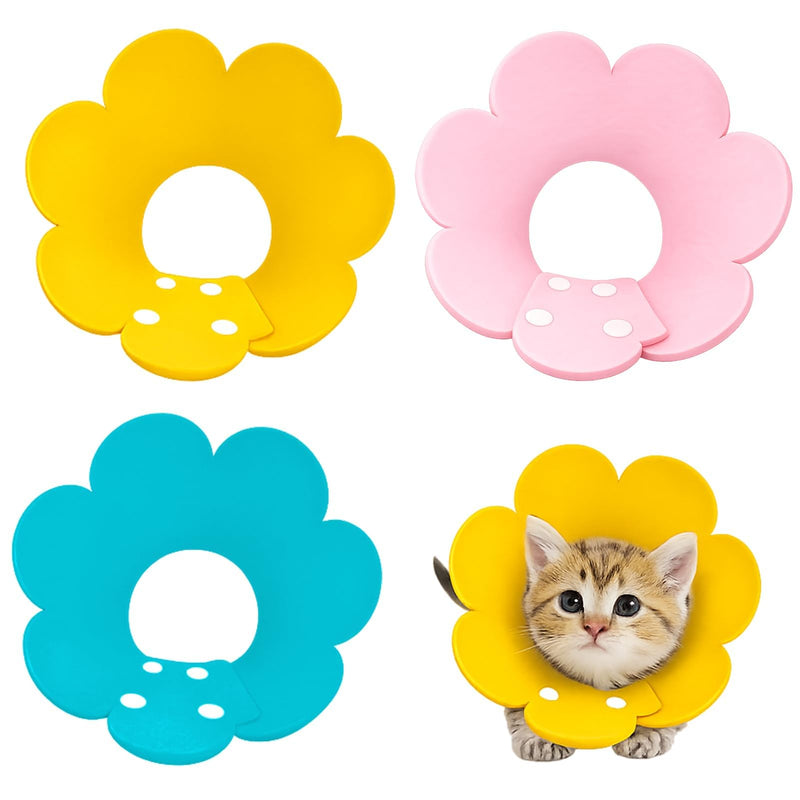 3 Pieces Cat Neck Collar Disc, Adjustable Protective Cat Collar, Soft Anti-Bite Cat Neck Collar for Puppies and Small Dogs (Yellow, Pink, Blue)