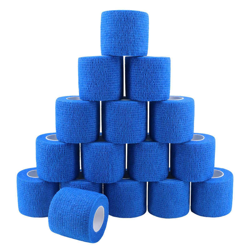 16 Rolls of Self-Adhesive Cohesive Bandage, Adhesive Bandage, Fixing Bandage, Elastic Bandage, Plaster Bandage for Fingers, Hands, Toes and Feet, 5cm x 4.5m (Blue) Blue