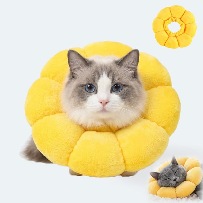 Cat neck brace, lick protection, size S, sunflower design, Elizabethan collar, soft protective collar for cats after surgery, anti-licking, flea protection, adjustable neck protection for small cats