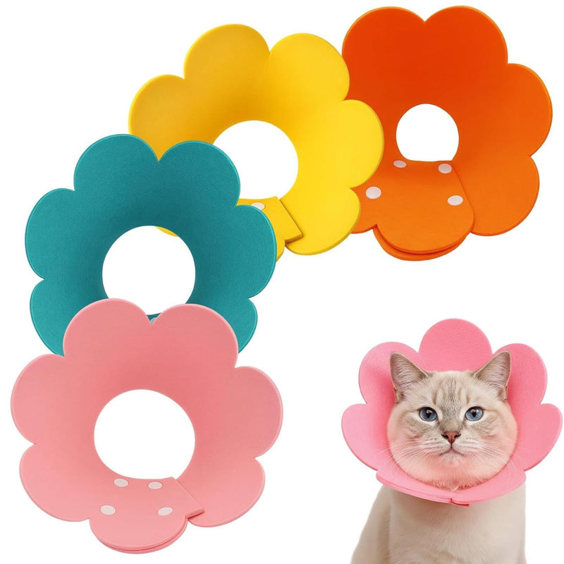 Cat Protective Collar, 4 Pieces 22-28 cm Adjustable Cat Collar, Soft & Breathable Cat Neck Brace, Anti-Bite Collar for Wound Healing, Cat Collar for Cats and Small Dogs (Sunflower)