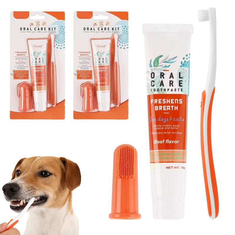 2-Piece Dog Dental Care Set, Dog Toothpaste Against Bad Breath and Tartar, Dental Care for Dogs and Cats, Removes Plaque and Bad Breath