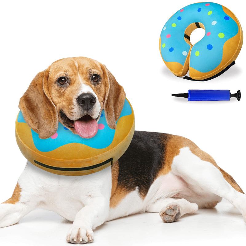 Inflatable Dog Collar, Adjustable Dog Collar, Lick Protection, Soft for Wound Healing and Recovery After Surgery, Dog Collar After Surgery, Vision, Not Blocked, Blue, M+ Donut Blue M+