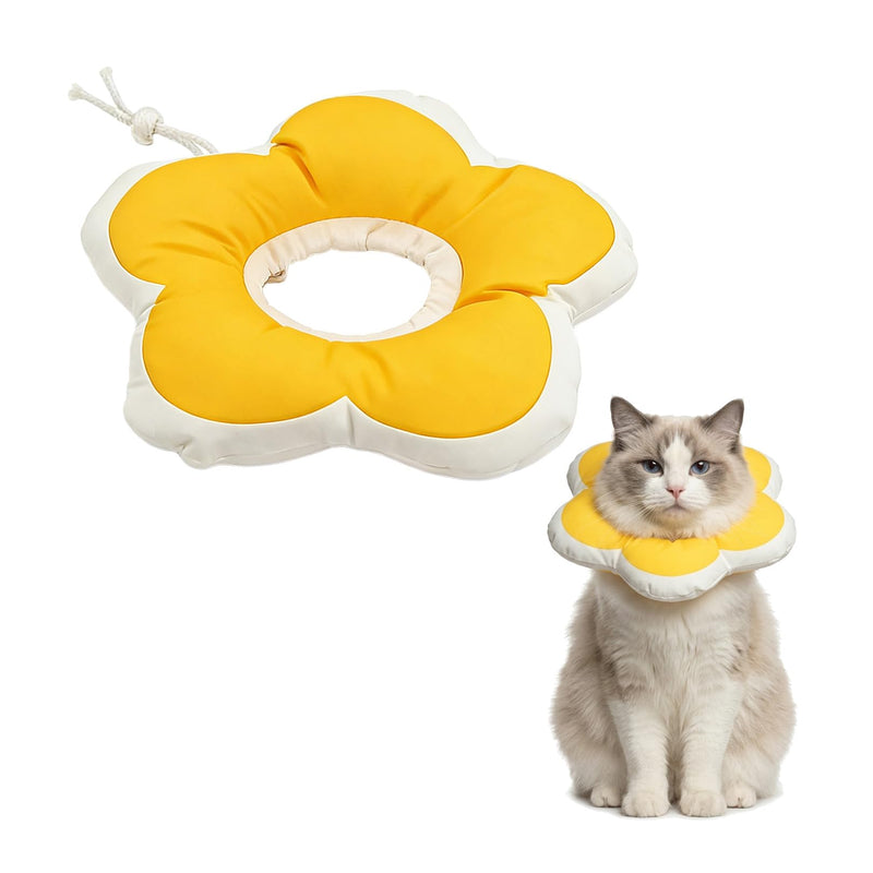 Soft Cat Collar, Cat Dog Collar, Surgery After Leak Protection Collar, Soft Adjustable Flowers Cat Collar, for Small Dogs, Gato Rabbit, Recovery Neck Protective Collar, Cat Collar (Size S, Yellow)