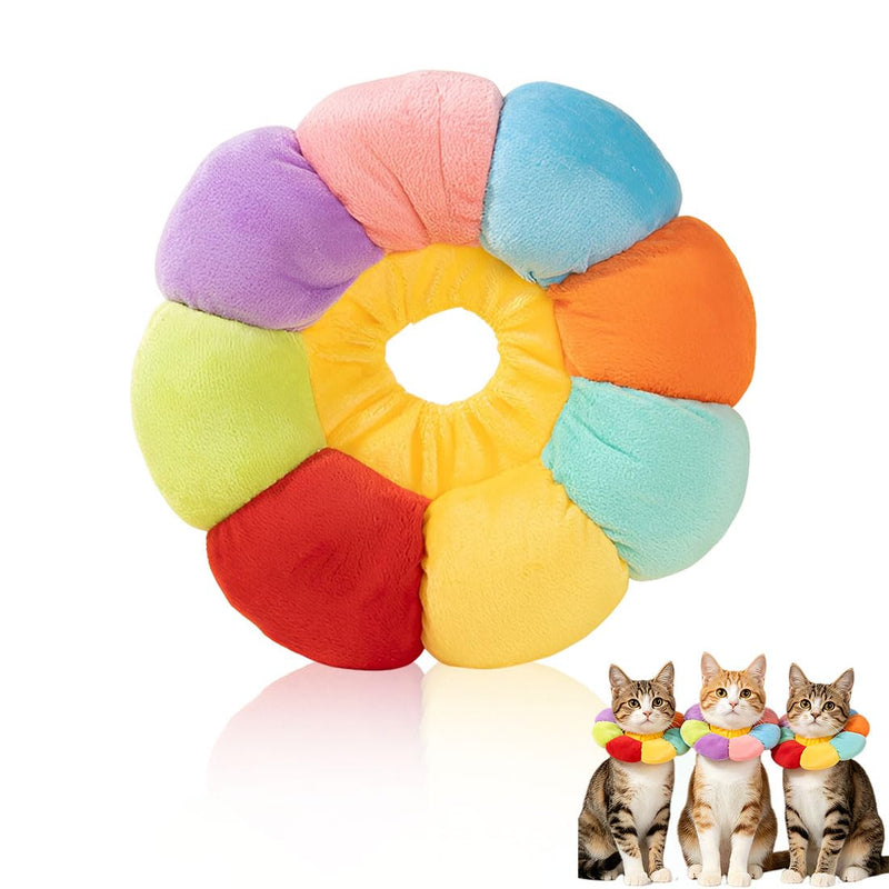 Cat neck brace size S, lick protection for cats, sunflower design for small dogs and cats, adjustable cat collar for post-surgery, multicolored