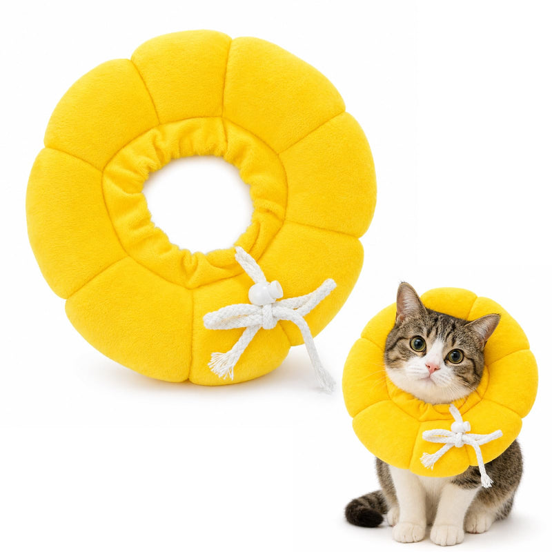 Cat neck brace, yellow sunflower design, soft neck brace, adjustable cat collar, collar restoration protection cone (4-6 kg)