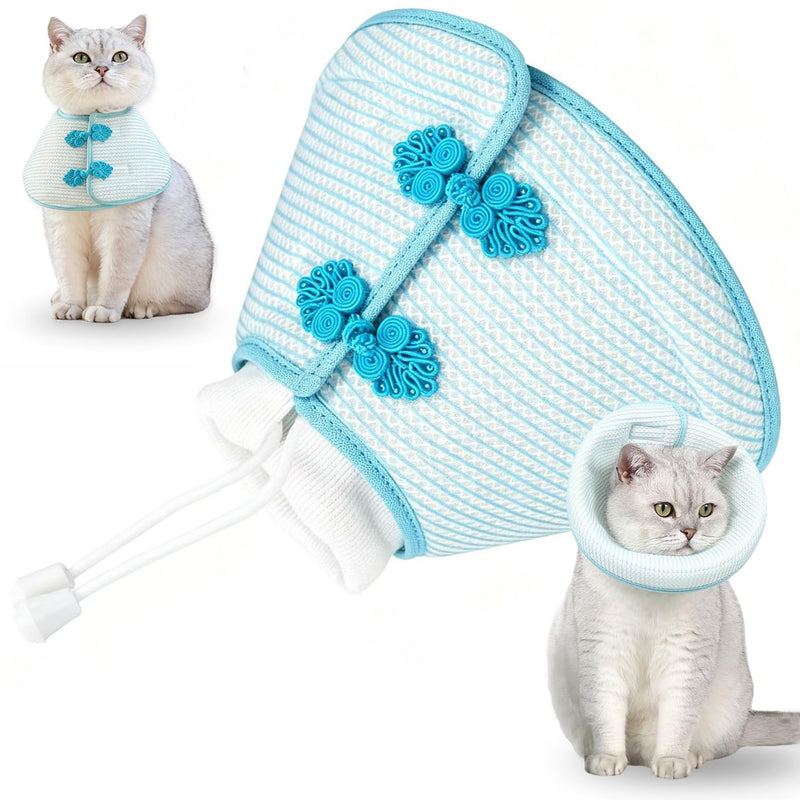 Cat Elizabethan collar, Soft Adjustable Elizabethan collar for cats, Prevents licking of wounds, Cat collar for post-surgery, sterilization & skin care (Blue, M)