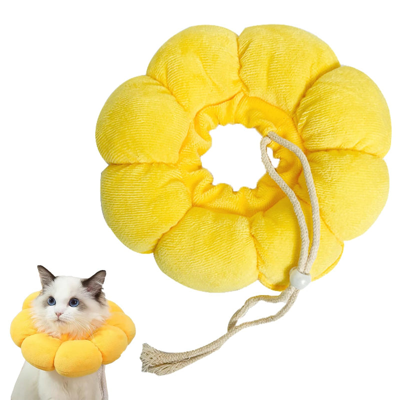 Cat neck brace, soft neck braces, collar to prevent licking, adjustable cat collar for post-surgery, recovery collar, yellow sunflower cat neck brace for small dogs and cats (size S) yellow, S