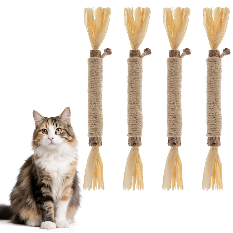 4 catnip sticks, chew sticks for cats for dental cleaning, indoor cat sticks, against bad breath and tartar, for cat grooming