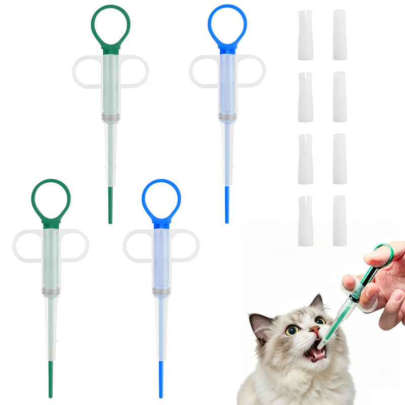 Tablet dispenser for cats, 4 pieces. Silicone and plastic tablet dispenser set. Swallowing aid for tablets and dogs. Medication administration at home. Pet care accessory. Practical.