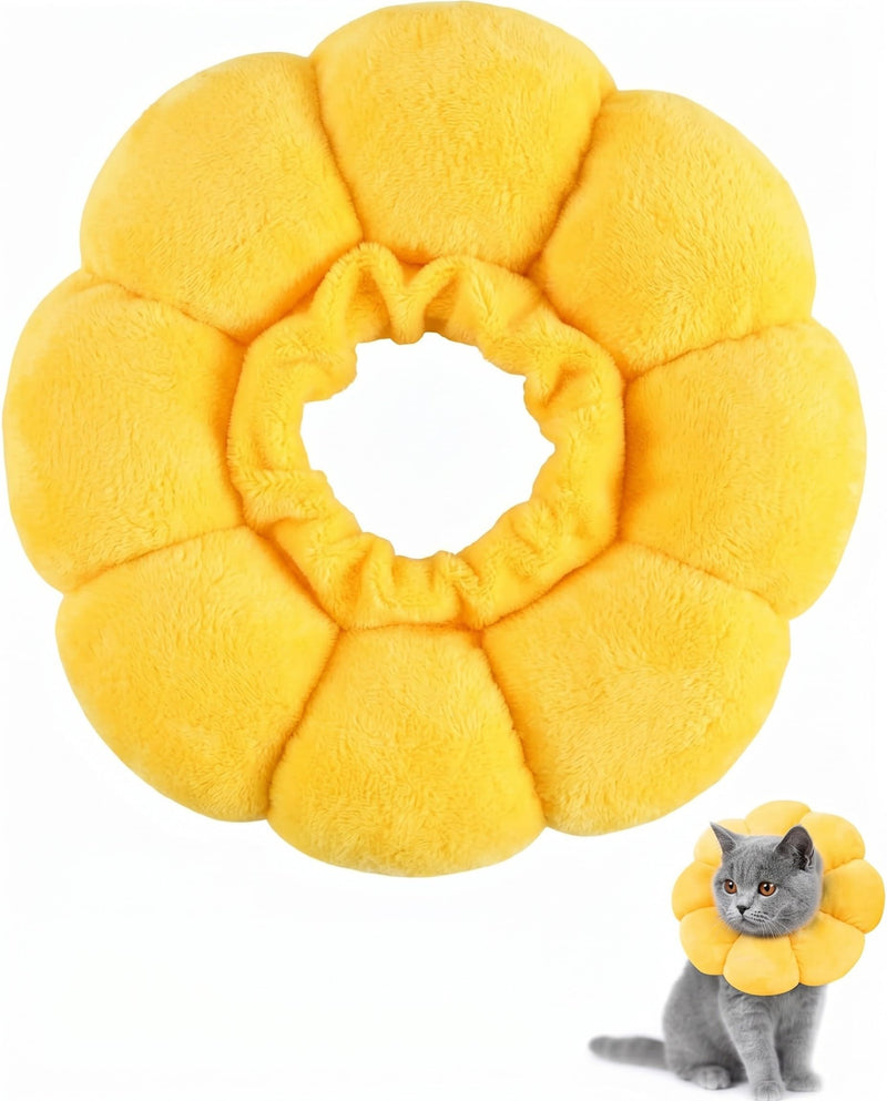 Yellow cat neck collar, 1 piece. Soft lick protection collar for cats 6-9 kg, Elizabethan neck collar with sunflower design. Post-surgery use.