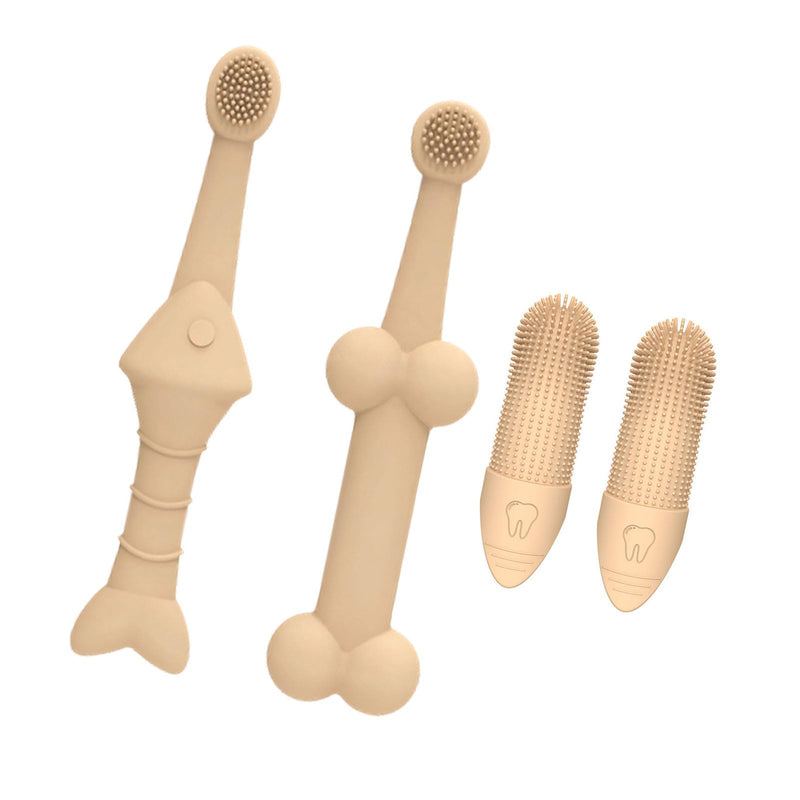 Pet finger toothbrush, massage tool, grooming aid, suitable for small pets, dogs and other pets, cream-colored dental cleaning tool