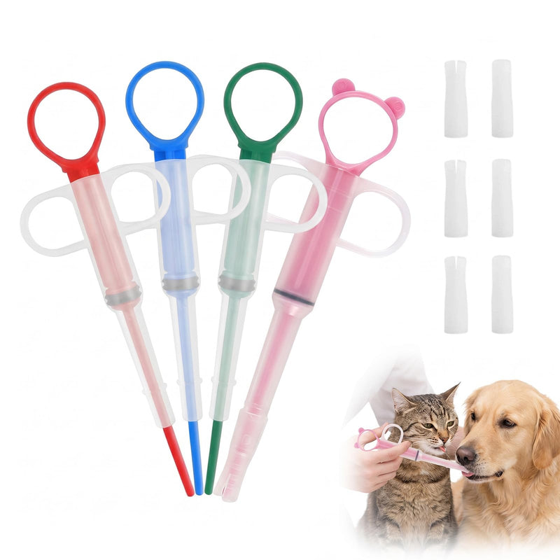 Pet tablet dispenser, set of 4, with 6 soft silicone tips, suitable for cats, dogs and other small pets, for tablets, capsules and liquids