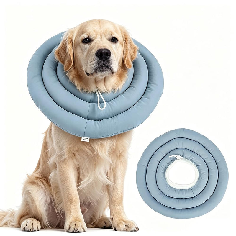 Dog neck brace, Waterproof protective collar for dogs, Adjustable soft padded neck brace for cats, Waterproof dog collar with drawstring, Recovery collar for recovery after (Light Blue, XL) Light Blue