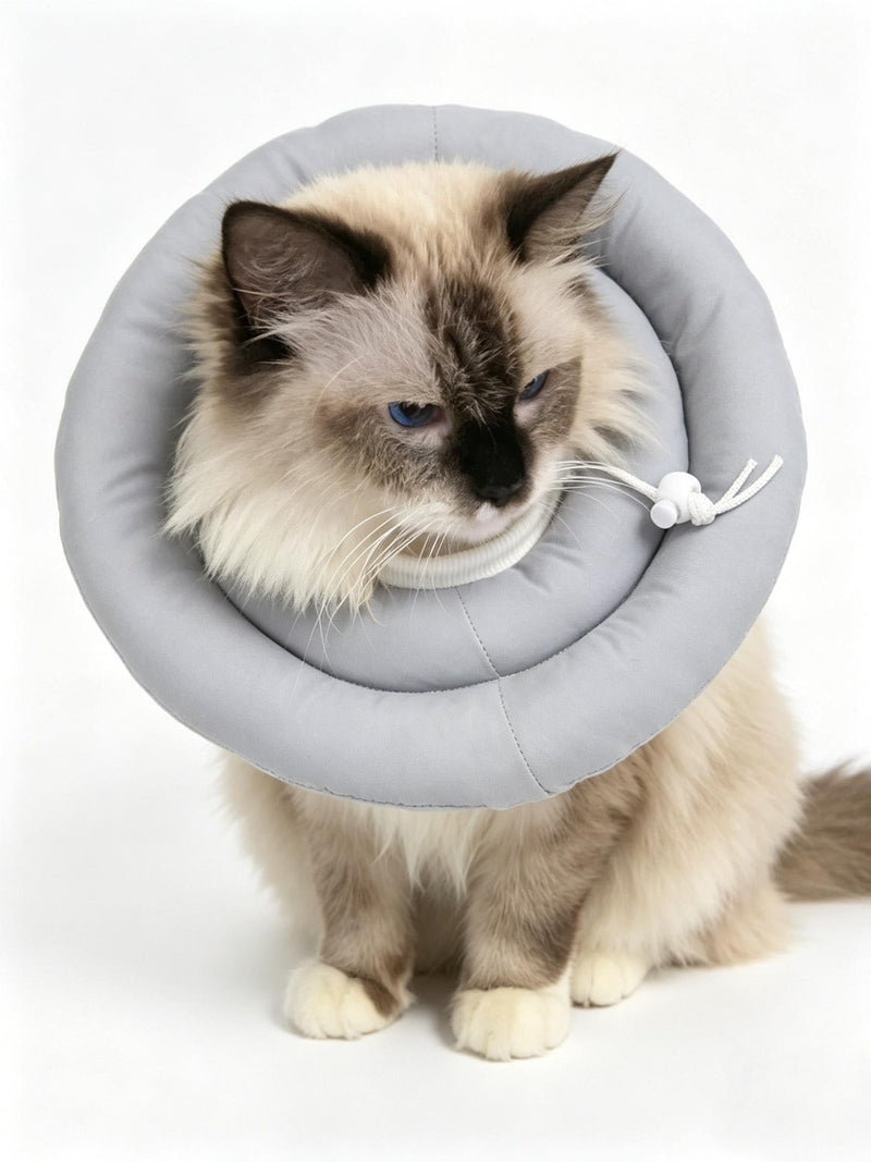 Cat neck brace, cat collar to prevent licking after surgery, soft adjustable cat collar, adjustable cat collar with drawstring (Dust Blue, S) Dust Blue