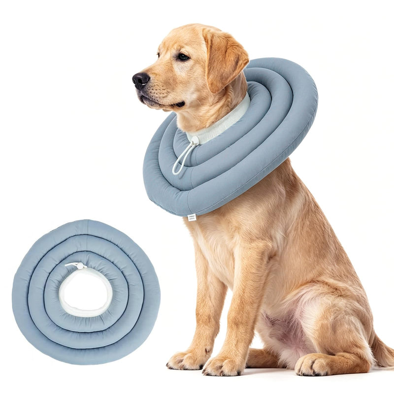 Soft Neck Brace for Dogs, Post-Surgery, Waterproof Dog Collar with Drawstring, Padded Neck Collar as an Alternative to a Cone, Surgical Collar for Medium and Large Dogs, Dusty Blue (XL)