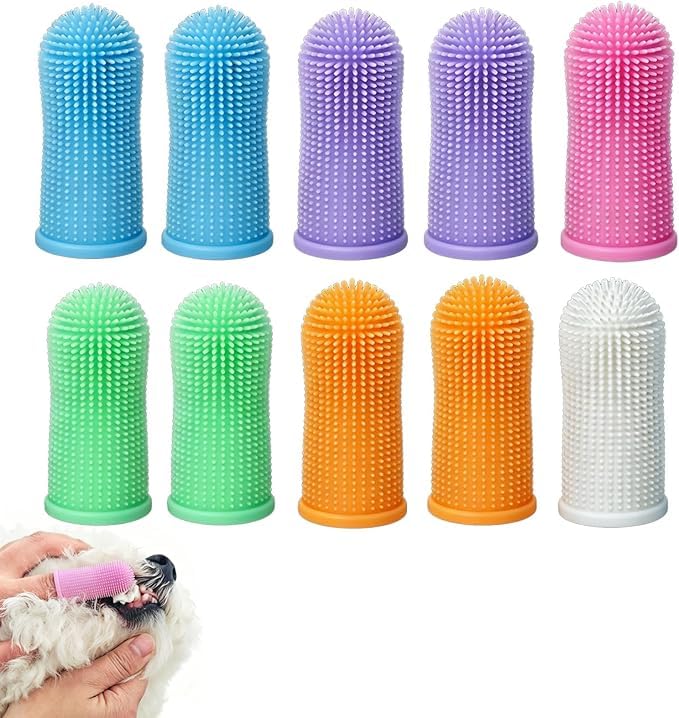 10-piece 360° finger toothbrush set for dogs & cats – soft dog toothbrush for effective teeth cleaning, anti-tartar care without risk of injury, hygienic & safe