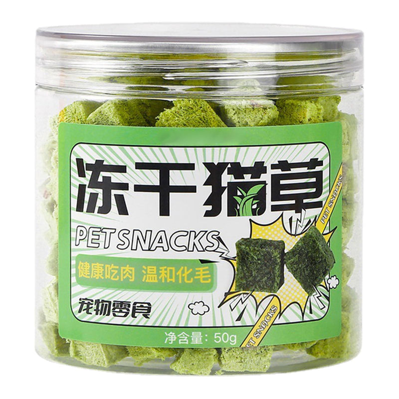 50g cat grass treats to help remove hairballs. Say goodbye to hairballs. Functional. Improve your teeth's dental health. Snacks