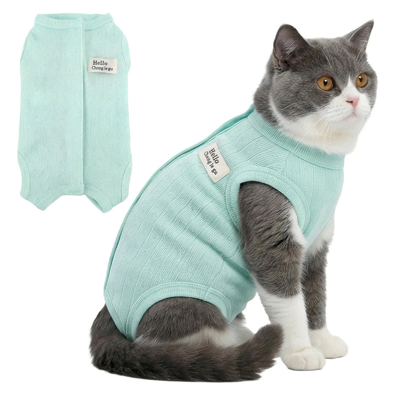Zunea Cat Recovery Suit after Surgery, Soft, Breathable, Kitten/Puppy E-Collar Alternative for Abdominal Wounds or Skin Diseases, Postoperative Protective Suit for Small Dogs, Green, L