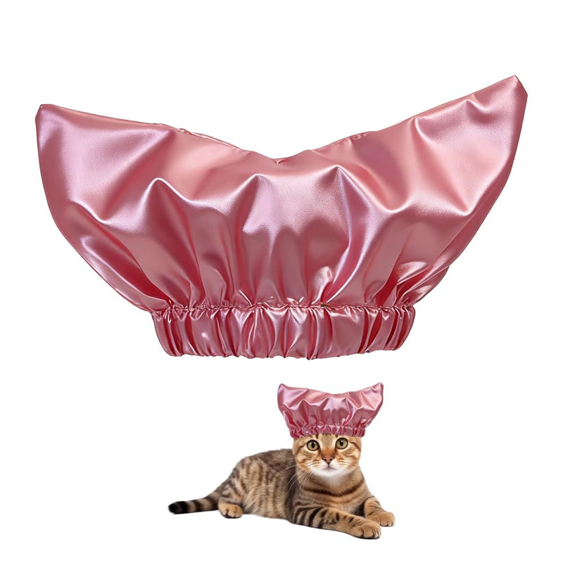 DONGKER Pet Shower Cap, Waterproof Cat Shower Hat, Adjustable Head Caps for Cats and Small Dogs, Bathing and Grooming Accessory, Rose Red S