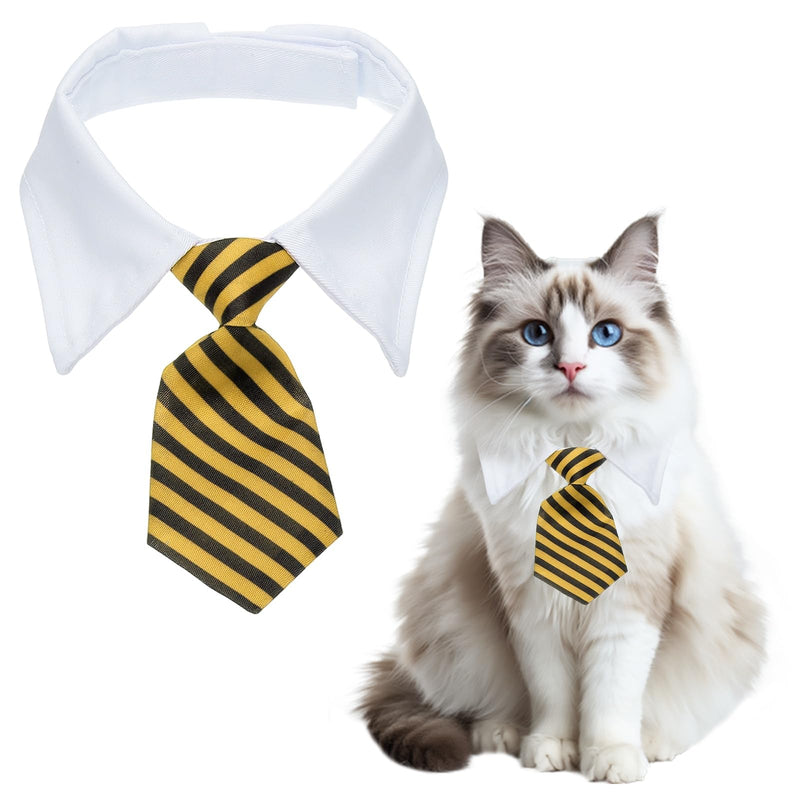 QUARKZMAN Cat Dog Tie with Collar Cute Tuxedo Bow Tie with Handmade Adjustable White Collar Formal Pet Cat Tie (Black & Yellow S) Suitable