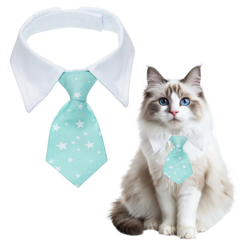 QUARKZMAN Dog and Cat Tie with Collar, Cute Bow Tie with Handmade Adjustable White Collar, Formal Pet Cat Tie (Blue L) Suitable
