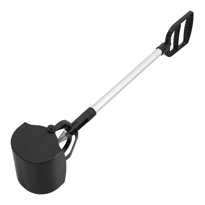 Dog poop picker with long handle made of plastic, large opening, portable cleaning tool for pet waste in outdoor areas. Random color.