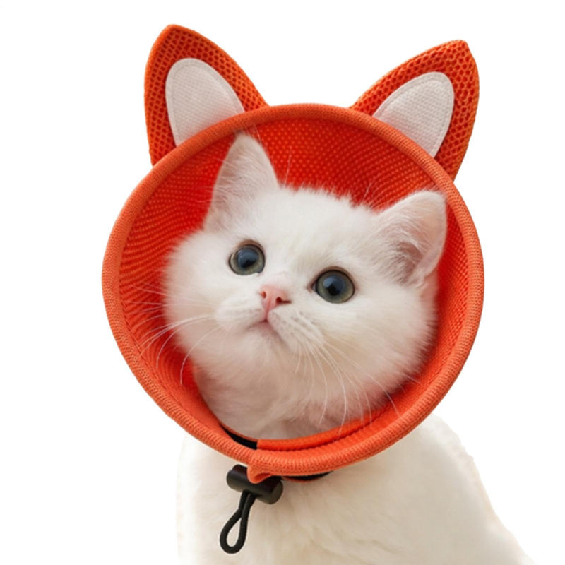 Cat Collar - Cute Elizabethan Collar with Fox Ears, Breathable and Scratch-Resistant Mesh Protective Cover, Adjustable Protective Cone for Pet's Neck | Cute Puppy Recreation