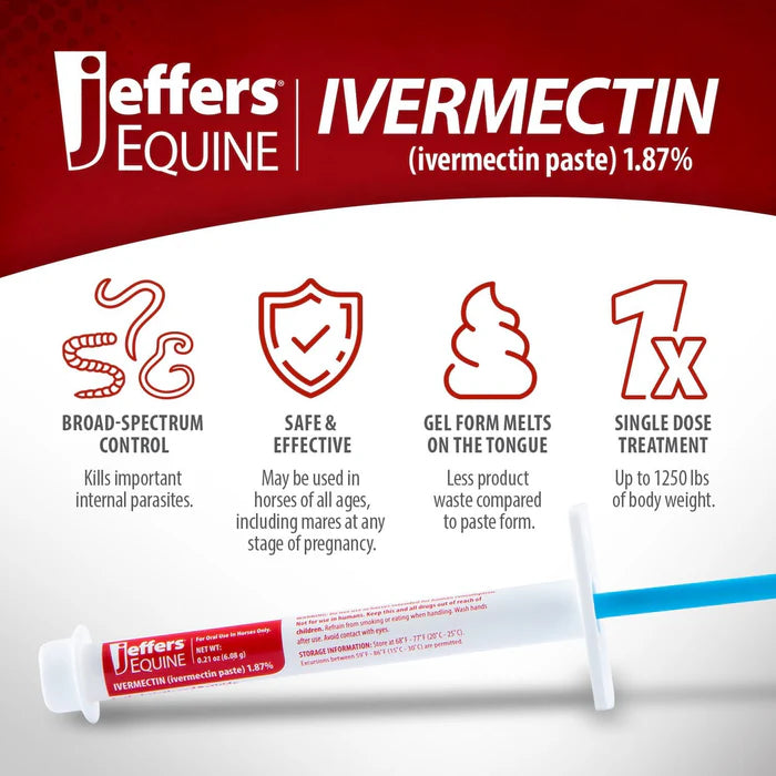 Jeffers Ivermectin Horse Dewormer, Single Dose - PawsPlanet Australia