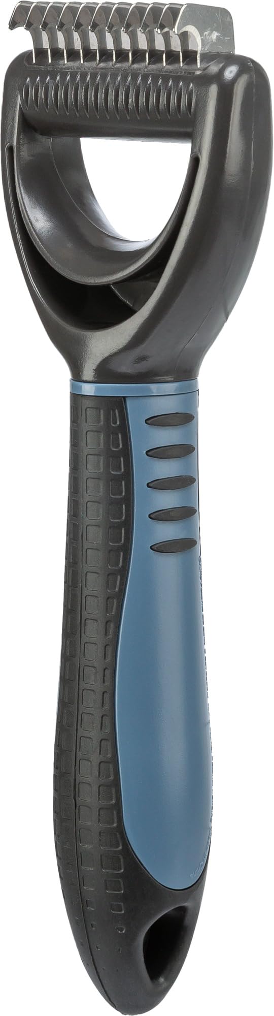 TRIXIE coat detangler for detangling and thinning - cuts small tangles - smoothes top coat and undercoat - 1 cm tine length - rubberised plastic handle - 6 x 18 cm - black/blue - 24242 6 x 18cm - PawsPlanet Australia