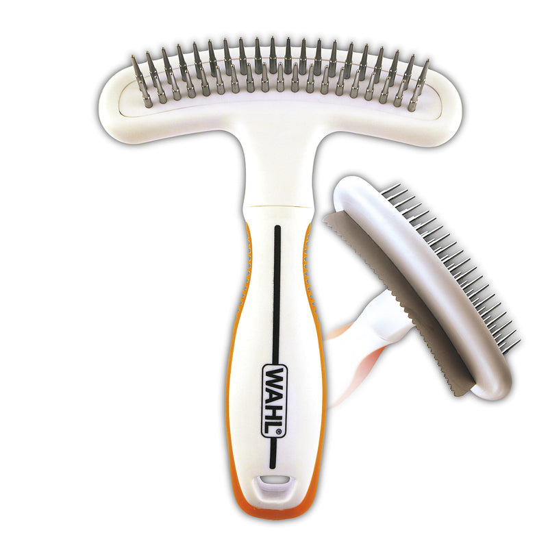 WAHL 2-in-1 Combination Double Row Pet Rake with Hair Shedding Blade for Dog or Cat Fur by The Brand Used by Professionals – Model 858424, Orange and White - PawsPlanet Australia