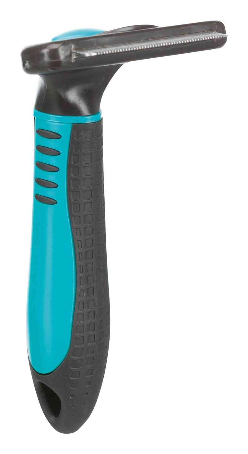 TRIXIE Carding curry comb for detangling & thinning short hair and coarse hair - replaceable curry comb head - stainless steel blade - rubberised plastic handle - black/blue - 7 x 15 cm - 24171 7 × 15 cm - PawsPlanet Australia