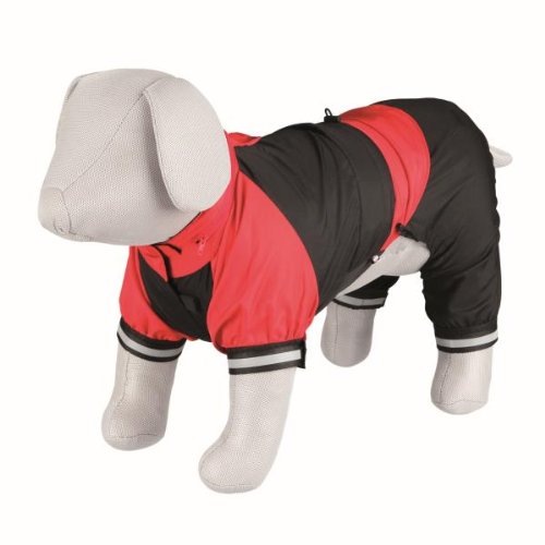 Cayres rainsuit, Size: M. Stomach: 56–70 cm. Length: 50 cm. Black/Red - PawsPlanet Australia